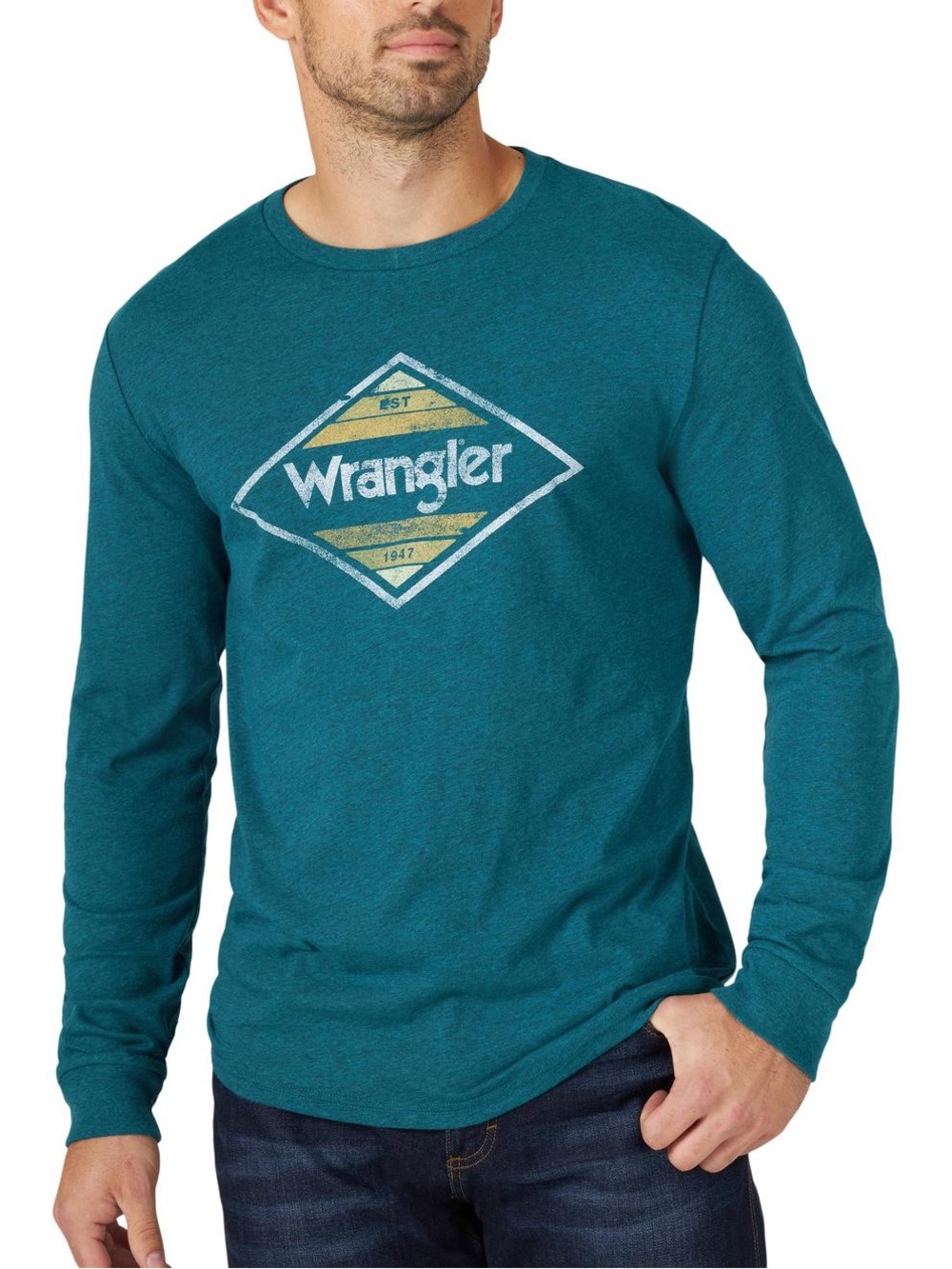 Wrangler® Men's Diamond Logo Cyan Pepper Heather T-Shirt 112319285